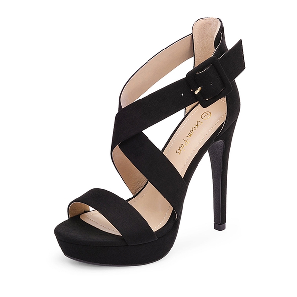Open Toe Strappy Stiletto Sandals - BLACK SUEDE -  0